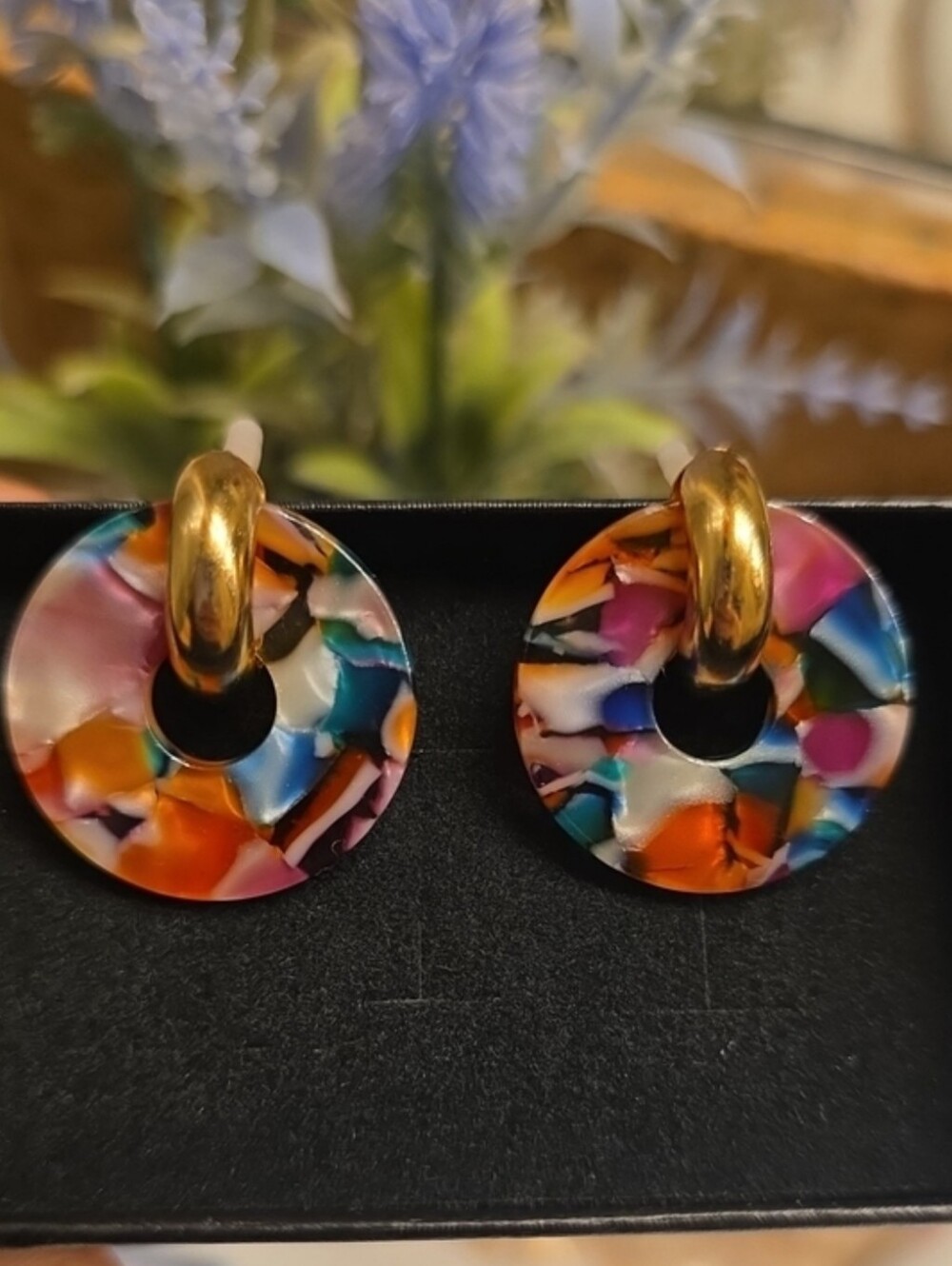 Colorful Marble Round Hoop Earrings